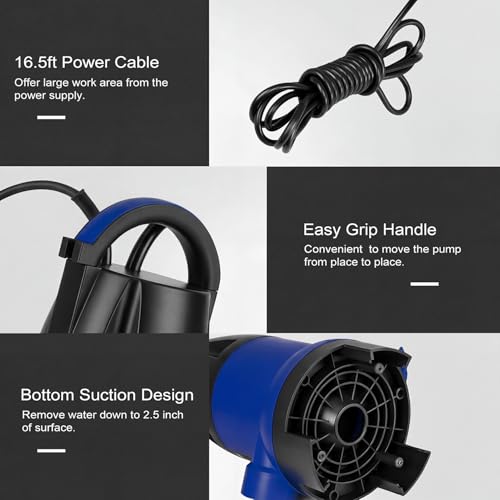 Prostormer 1HP 3700GPH Submersible Sump Pump with Automatic Float Switch - color: Blue