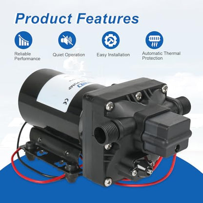 RV Water Pump, 12V DC 5.0 GPM 55 PSI, Self-Priming Diaphragm Pressure Pump - size: 5.0-12V-55