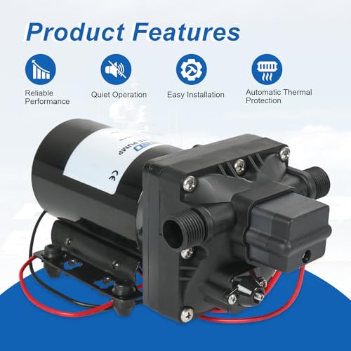 RV Water Pump, 12V DC 5.0 GPM 55 PSI, Self-Priming Diaphragm Pressure Pump - size: 5.0-12V-55
