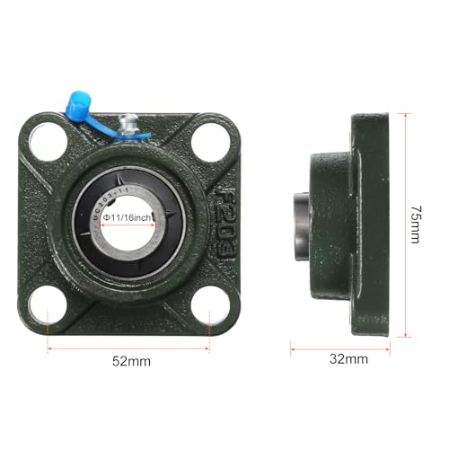 uxcell 2pcs UCF203-11 Pillow Block Bearings 11/16 inch Bore Self Alignment, Solid Cast Iron Base Square Flange Mounted Chrome Steel Bearings - size: UCF203-11