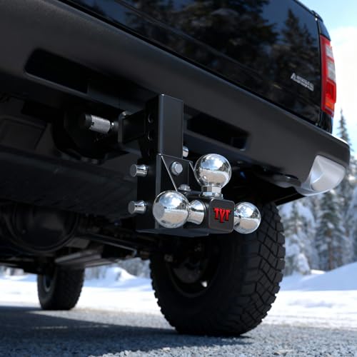 TYT Adjustable Tri-Ball Trailer Hitch for 2 inch Receiver, 5" Drop/Rise, Triple Balls (1-7/8", 2", 2-5/16"), 10,000 lbs GTW, 1,000 lbs TW, Includes Hitch Pin Lock & Tri Pins - size: Tri-Ball, 5" Drop/Rise