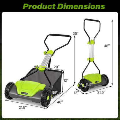 Goplus 16 Inch 5-Blade Push Reel Lawn Mower, Adjustable Cutting Height - color: Green