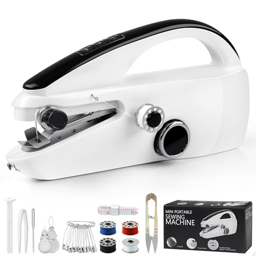Handheld Sewing Machine, Dual Speed Hand Held Sewing Machine, Sewing Mini Portable Machine for Beginners, Adults, DIY, Home, Travel - White