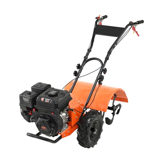 VEVOR Tiller Cultivator, 212CC 4-Stroke Garden Cultivator, Tiller with 4 Steel Adjustable Rear Tines for Lawn, Garden and Field Soil Cultivation - size: 212CC,4-Stroke