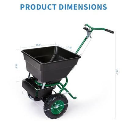 Push Broadcast Spreader, 100lb Large Capacity, 12ft Broadcast Width - color: Green+100LBS