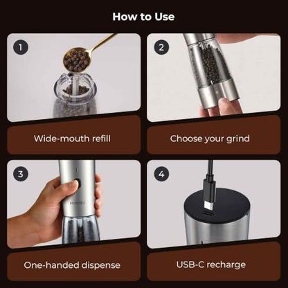 Electric Salt and Pepper Grinder Set of 2, Rechargeable High-Torque Mills