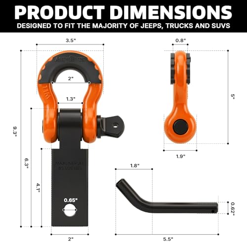 AUTOBOTS Shackle Hitch Receiver 2", Heavy Duty Recovery Hitch Orange - color: ORANGE-BLACK