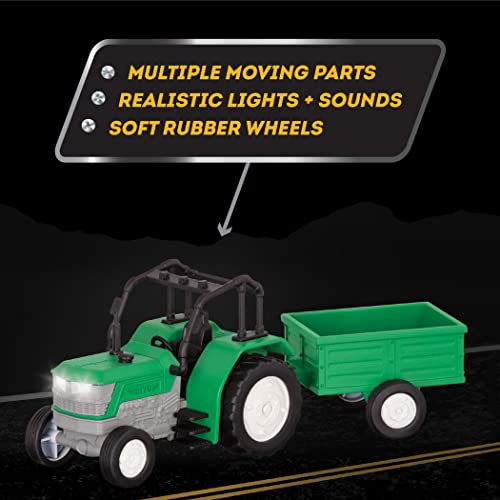 Driven by Battat Tractor Toy with Trailer, Lights and Sounds, 7-Inch, Micro - style: Tractor