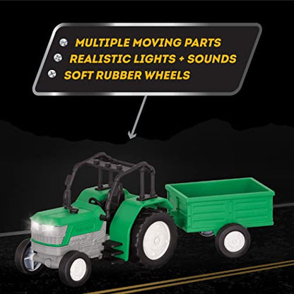 Driven by Battat Tractor Toy with Trailer, Lights and Sounds, 7-Inch, Micro - style: Tractor