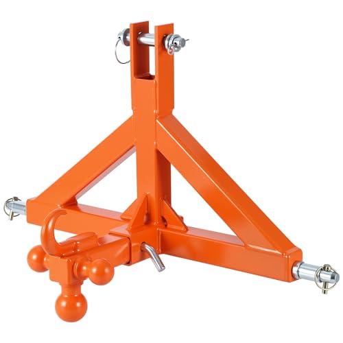 3 Point Hitch Receiver for Tractors, Category 1 with 2-Inch Receiver & Ball Mount, 10,000 lbs Capacity Heavy Duty Hitch Attachment for Implements and Trailers,Orange