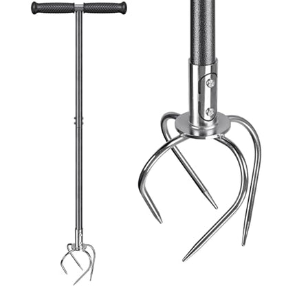 Dolibest Manual Twist Tiller, All-Steel Garden Claw Cultivator with 4 Curved Claws and Soft Rubber Handle, Hand Tiller Garden Claw for Gardening Bed and Plant Box (39'') - color: Manual Twist Tiller with T-Shape 2