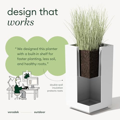 Veradek Block Series Pedestal Planter - Tall Rectangular Outdoor Planter - color: White, size: 32''H x 15.5''W -2 Pack