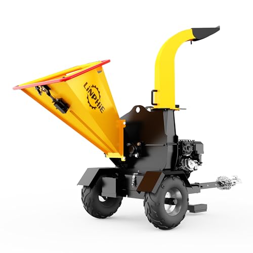 Wood Chipper 420cc 15 HP Gas Powered Engine Wood Chipper Shredder Mulcher with E-Strat 4Wheels Towbar Tail Light Emergency Stop Switch (5'' Yellow) - size: 5'' Yellow