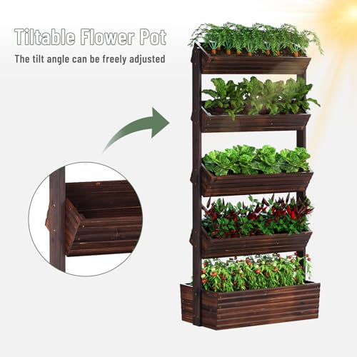 5-Tier Vertical Wooden Raised Garden Bed, herb garden planter, Carbonized - color: Carbonized, size: 5-Tier