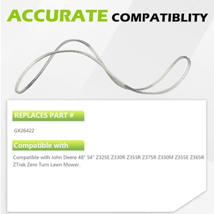 GX26422 Mower Deck Belt for John Deere Z325E Z330R Z355R Z375R Z330M Z355E Z365R ZTrak Zero Turn Lawn Mower - Aramid Cord, 0.51" x 145.65" - size: 145.65"L x 0.51"W