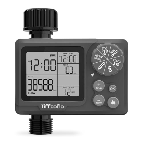 TiFFCOFiO Sprinkler Timer Outdoor, Digital Programmable for Garden Hose, Irrigrtion Timer with Rain Delay and Manual Mode (Water Volume Control, 1 Pack) - size: Water Volume Control, 1 Pack