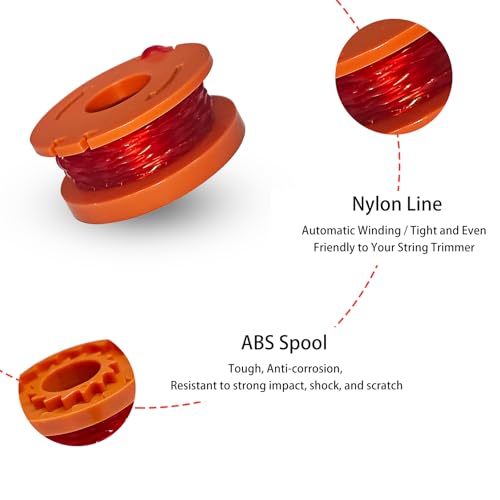 A ANLEOLIFE 9 Pack WA0010 Weed Eater Line Spool for Worx String Trimmers, 10ft 0.065" Auto-Feed Replacement Spools (8 Spools + 1 Cap) - style: 8 Spools + 1 Cap