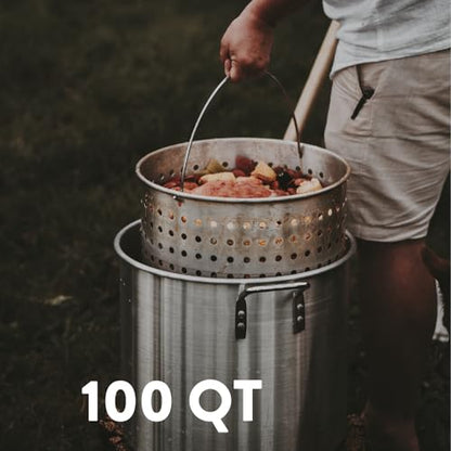 GasOne Seafood Boil Kit with Propane Burner, Propane Regulator, 100Qt Pot with Basket – Heavy Duty Construction Seafood Boil Pot for Outdoor Cooking – Easy to Clean and Durable Crab Boil Pot - size: 100 Quarts