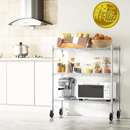 Auslar 3-Tier Storage Shelves with Casters Heavy Duty Metal Shelving Chrome - size: 3-Tier