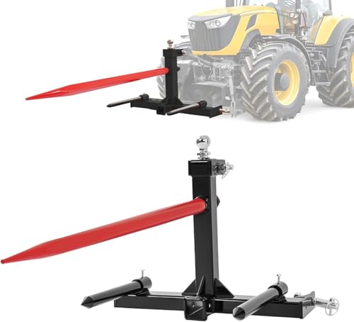 Wutist 3 Point 47" Hay Spear Gooseneck Drawbar Trailer Hitch Fit for All Category 1 Tractors 3000lbs W/ 2 Stabilizers Ball Hay Quick Hitch Attachment Black Steel Powder Coated