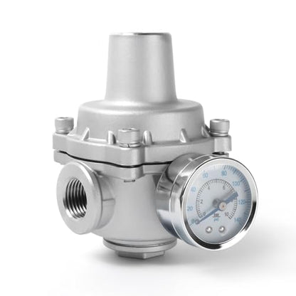 Water Pressure Regulator valve with Gauge, 1/2" NPT Adjustable RV Water Pressure Regulator, 304 Stainless Steel Water Pressure Reducing Valve for Garden, Home, Industrial Use - size: 0.5 Inch