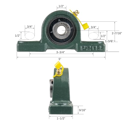2Pcs Pillow Block Mounted Ball Bearing UCP201-8, 1/2" Bore, Self Aligning