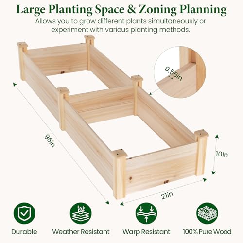 MIXC 8×2ft Wooden Horticulture Raised Garden Bed Outdoor Divisible Elevated Planting Planter Box for Vegetables, Herbs, Strawberry, Flowers in Backyard and Patio, Natural Wood - size: 96”L X 24”W