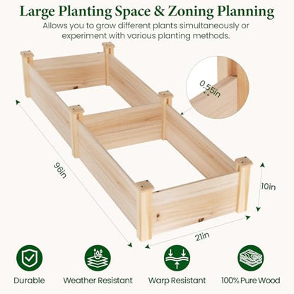 MIXC 8×2ft Wooden Horticulture Raised Garden Bed Outdoor Divisible Elevated Planting Planter Box for Vegetables, Herbs, Strawberry, Flowers in Backyard and Patio, Natural Wood - size: 96”L X 24”W