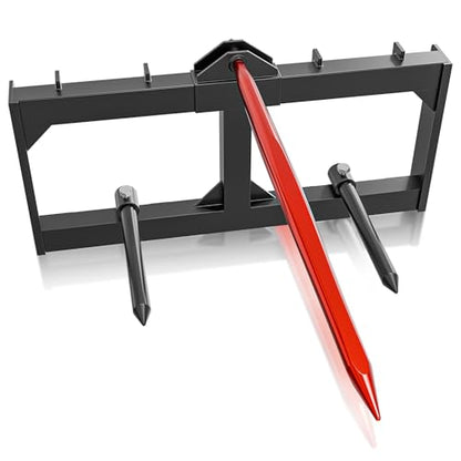 49" Hay Spear Attachment, 3000 LBS Loading Capacity Bale Spears Frame, Heavy-Duty Skid Steer Loader Tractor Attachment with 2 Pcs 17.5" Stabilizer Spears, Quick Attach Spike Forks