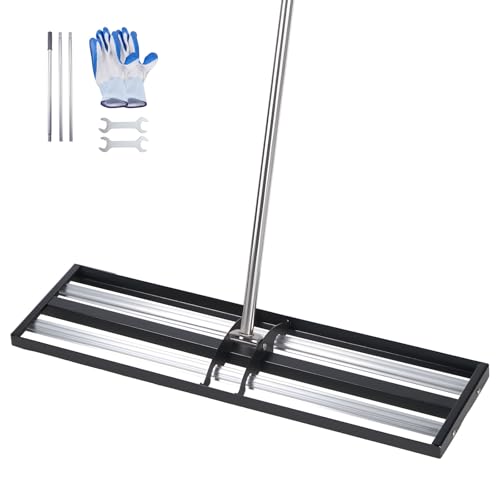 VEVOR Updated Lawn Leveling Rake with Roller, 30" x 10" Stainless Steel Lawn Leveler with 83.9" Adjustable Handle, Heavy Duty Yard Leveling Rake, Effort Saving Lawn Leveling Tool for Yard Golf Court - size: 30x10x84in (with Roller)