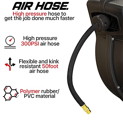 ReelWorks Air Hose Reel Retractable 3/8" Inch x 50' Foot