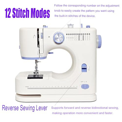 Sewing Machine for Beginners with 12 Built-in Stitches Small Sewing Machines with Accessory Kit, Mini Sewing Machine 2 Speed(High-Low Speeds)