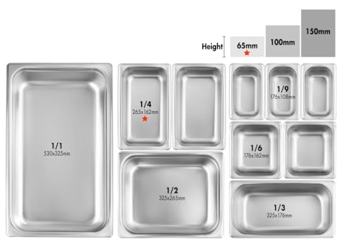 New Star Foodservice 1/4 Size Stainless Steel Steam Table Pan, 10.5 x 6.4 x 2.5 Inches, 18/8 Stainless Steel, 24 Gauge, NSF Certified (Set of 6) - size: 1/4, style: 2.5" Deep