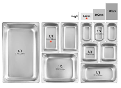 New Star Foodservice 1/4 Size Stainless Steel Steam Table Pan, 10.5 x 6.4 x 2.5 Inches, 18/8 Stainless Steel, 24 Gauge, NSF Certified (Set of 6) - size: 1/4, style: 2.5" Deep