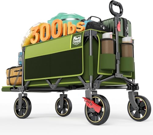 Timber Ridge 49" Extra Long Collapsible Folding Wagon with Tailgate&Brakes - color: Green, size: 250L