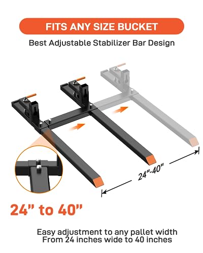 60" 2000lbs Clamp on Pallet Forks, Tractor Bucket Forks with Adjustable Stabilizer Bar, Quick Attach Pallet Forks for Tractor Loader Skid Steer - size: 60 inch - 2000 lbs