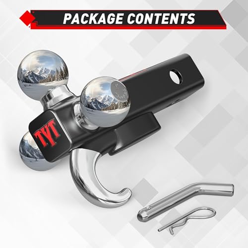 TYT Trailer Hitch Tri Ball Mount with Tow Hook,Fits 2 inch Receiver,1-7/8", 2", 2-5/16"Ball,10,000 lbs GTW,1,000 lbs TW,with Hitch pin - size: Tri-Ball with Hook 2