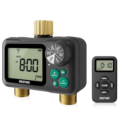 RESTMO Remote Control Brass Sprinkler Timer for Outdoor Hose Faucet 2 Zone - color: Gray