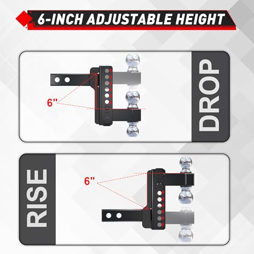 TYT Adjustable Trailer Hitch Ball Mount for 2-Inch Receiver, 12,500 lbs GTW - size: Dual Ball, 6" Drop/Rise, 2" Receiver