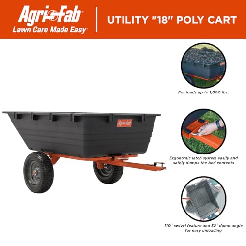 Agri-Fab 45-0553, 1,000-Pound Capacity Poly Swiveling Tow Behind Dump Cart, 18 Cubic Feet Capacity, 80 Degree swiveling, 52 Degree Dumping, 16-Inch x 6.5-Inch Pneumatic Turf Tread Tires - style: 1,000 lb. Poly Tow-Behind Swivel Dump Cart
