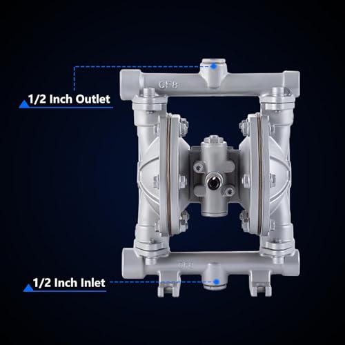 Double Diaphragm Pump Air Operated 1/2 inch Inlet/Outlet Pneumatic Waste Oil Transfer Pump for Chemical QBK-15P 9 GPM Dual Diaphram Polypropylene Nitrile Rubber by Stainless Steel Iron 120 PSI - style: 0.5 INCH PORT