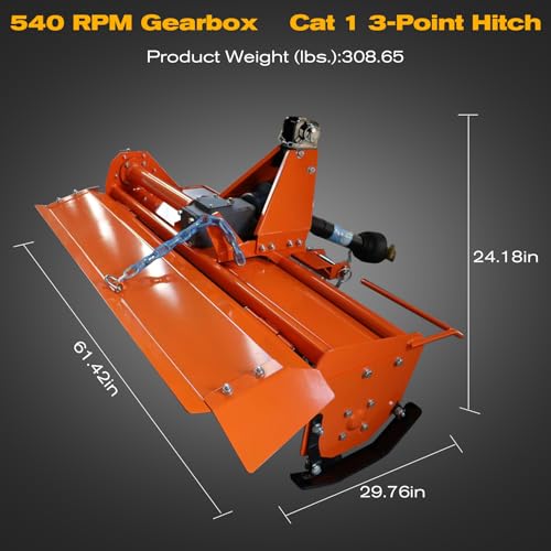 3 Point Rotary Tiller Attachment Fits Cat 1 Tractors - size: 53 Inch