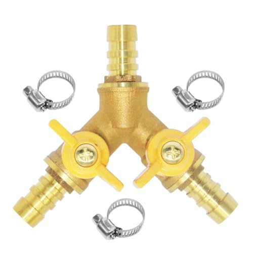Beduan 3 Way Shut Off Ball Valve 1/4" Hose Barb 2 Switch Brass Y Shaped - size: 1/4 Inch, style: Fixed