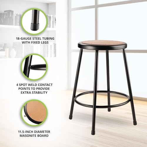National Public Seating 24" High Heavy Duty Steel Stool, Black - color: Black, size: 24"