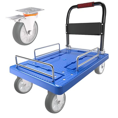 1300lbs Platform Truck with Brake Wheels & Foldable Fences - color: Blue, size: 36"x24"