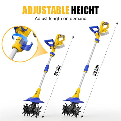Electric Tiller for Gardening Compatible with Dewalt 20V Battery(Tool Only),330RPM Garden Tiller with 48 Steel Tines,9'' Tilling Width & 6.5'' Depth Rototillers for Lawn/Soil Cultivation - color: Yellow