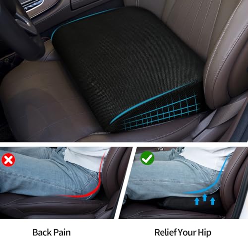HOMBYS High Density Foam Car Seat Cushions for Short People,Car Booster Seat for Short Drivers,Ultra Thick Adult Booster Seat for Car Driving,Wedge Seat Cushion 6" Thickness,Black Mesh Cover - size: 17"x14"x3.5"