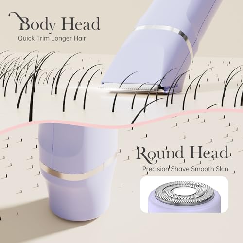 Risina 2-in-1 Bikini Trimmer for Women, Women's Electric Razor, Face Shaver | IPX7 Waterproof, Rechargeable, Ceramic Blades, Body Head, Guide Combs for Bikini Area, Pubic Hair, Legs, Underarms; Wet/Dry - color: Purple