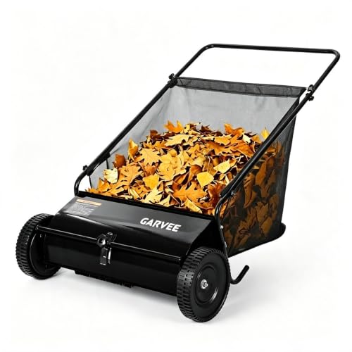 Garvee 26 Inch Push Lawn Sweeper, 7 Cu. ft Grass Cutter Yard Sweeper - color: Black, size: 26 Inch