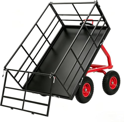 1500 Lbs Steel Garden Dump Cart, 4-in-1 Garden ATV Trailer with 13 Inch Tires and Removable Mesh Side Panels, Metal Utility Yard Trailer with 180° Swivel Handle for Gardening Soil, Tools, Plant - size: 1500 Lbs Dump